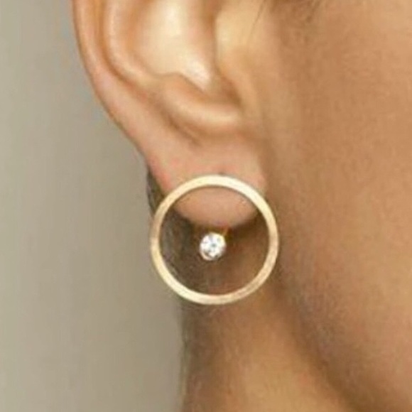 🔴𝟭𝟬/$𝟮𝟱🔴NEW Rhinestone Round Minimalist Gold Jacket Earrings - Picture 10 of 10